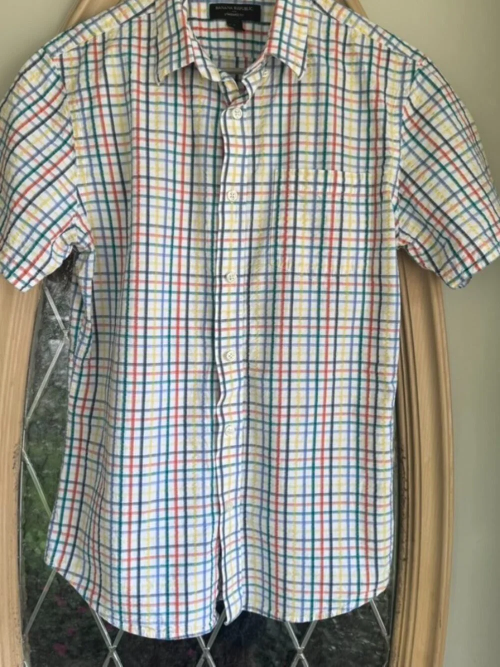 Banana Republic Men's Multicolor Plaid Seersucker Short Sleeve Size S